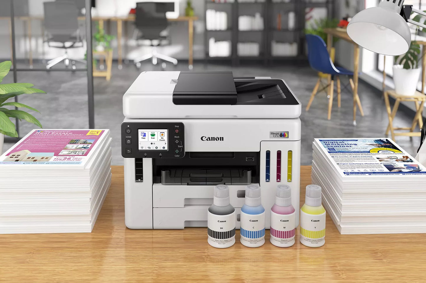 Impresora Canon MAXIFY GX7110 MegaTank 4 en 1 - Multifuncional - WiFi Doble Banda + Ethernet + USB - Tanque de Tinta Continua - ADF Dúplex 50 Hojas - Pantalla LCD Táctil 2.7" - Fax