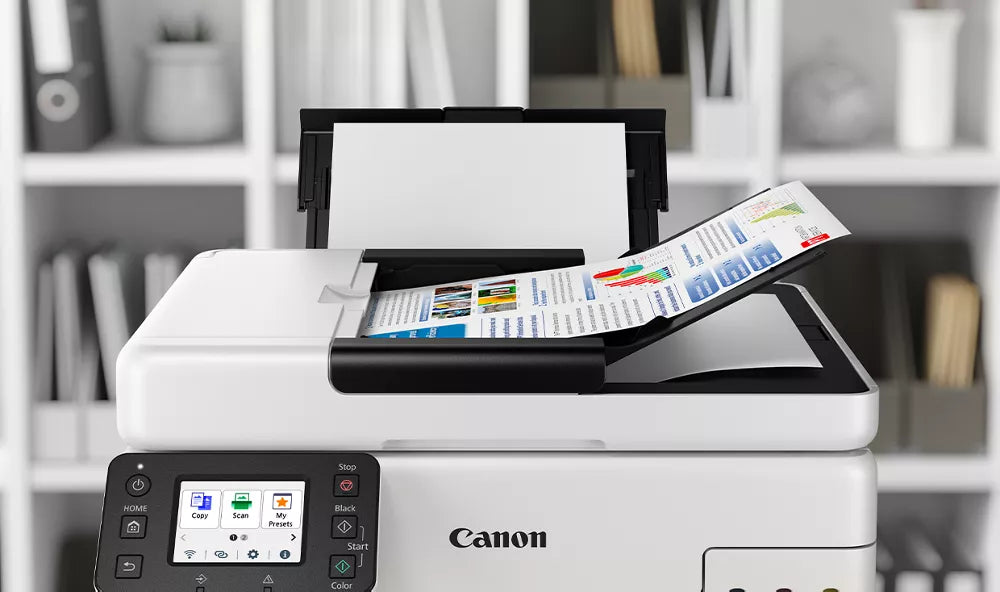Impresora Canon MAXIFY GX7110 MegaTank 4 en 1 - Multifuncional - WiFi Doble Banda + Ethernet + USB - Tanque de Tinta Continua - ADF Dúplex 50 Hojas - Pantalla LCD Táctil 2.7" - Fax
