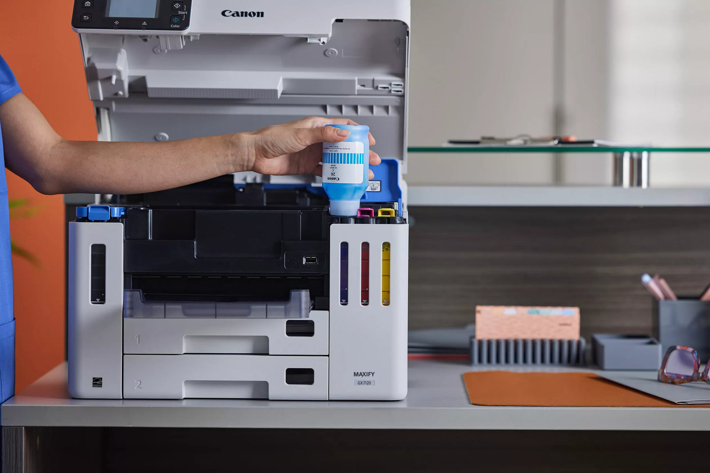 Impresora Canon MAXIFY GX7110 MegaTank 4 en 1 - Multifuncional - WiFi Doble Banda + Ethernet + USB - Tanque de Tinta Continua - ADF Dúplex 50 Hojas - Pantalla LCD Táctil 2.7" - Fax